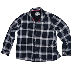 Orvis Classic Collection Womens XXL Black White Plaid Flannel‎ Shirt Jacket